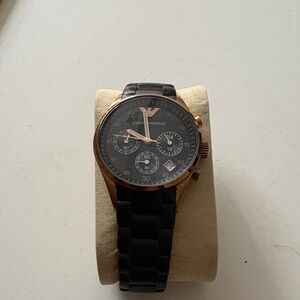 Emporio Armani Black and Rose Gold Chronograph Watch